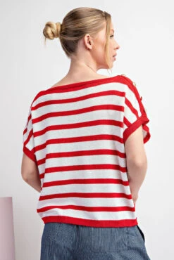 EE:Some Striped Button Shoulder Top -Gustwillers Clothing Shop EE Some Striped Button Shoulder Top TOMATO 3 61908.1713811093