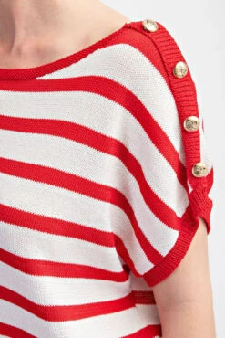 EE:Some Striped Button Shoulder Top -Gustwillers Clothing Shop EE Some Striped Button Shoulder Top TOMATO 4 47769.1713811094