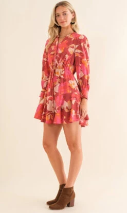 Cozy Co Floral Button Down Mini Dress 2 Cozy Co Floral Button Down Mini Dress -Gustwillers Clothing Shop Floral Button Down Mini Dress BURGUNDY 2 73778.1710520851