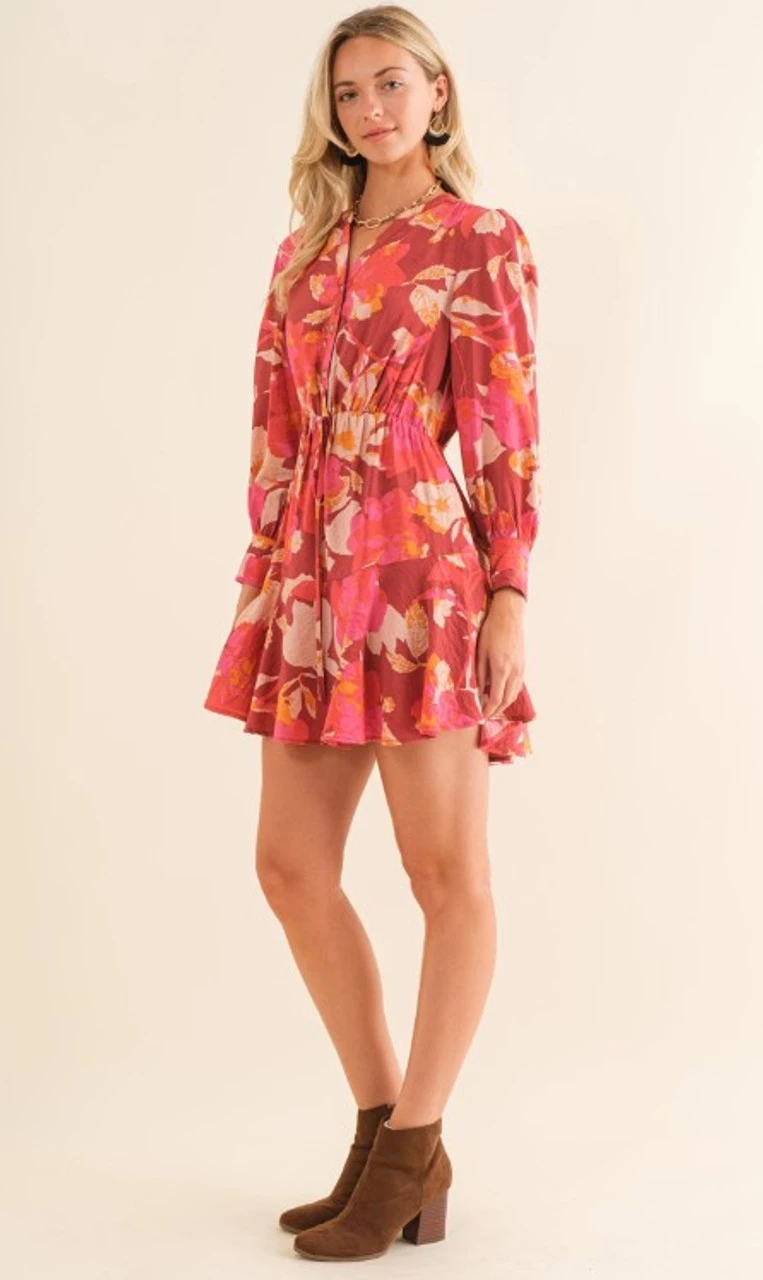 Cozy Co Floral Button Down Mini Dress Cozy Co Floral Button Down Mini Dress -Gustwillers Clothing Shop Floral Button Down Mini Dress BURGUNDY 2 73778.1710520851