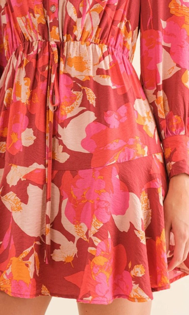 Cozy Co Floral Button Down Mini Dress Cozy Co Floral Button Down Mini Dress -Gustwillers Clothing Shop Floral Button Down Mini Dress BURGUNDY 4 21540.1710520853