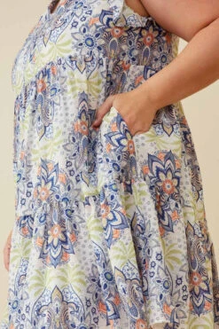 Hayden Textured Floral Mandala Print Dress -Gustwillers Clothing Shop Hayden Textured Floral Mandala Print Dress BLUE 3 98972.1714678843