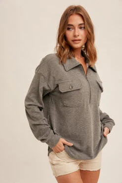 Hem & Thread Brushed Utility Pullover -Gustwillers Clothing Shop Hem Thread Brushed Utility Pullover CHARCOAL 2 74460.1718212775