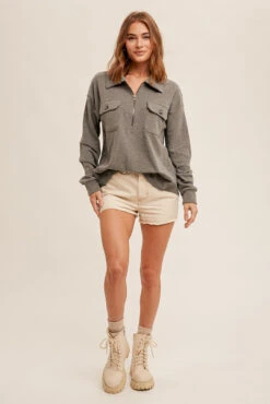 Hem & Thread Brushed Utility Pullover -Gustwillers Clothing Shop Hem Thread Brushed Utility Pullover CHARCOAL 4 38975.1718212777