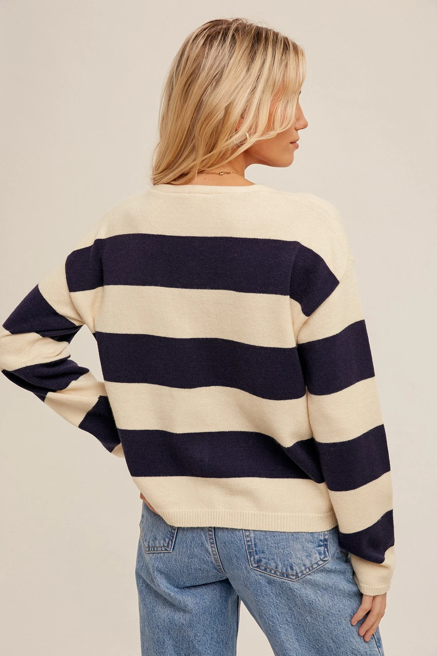 Hem & Thread Striped Boxy Cardigan - 35480 Hem & Thread Striped Boxy Cardigan - 35480 -Gustwillers Clothing Shop Hem Thread Striped Boxy Cardigan 35480 NAVY 3 96142.1710444554