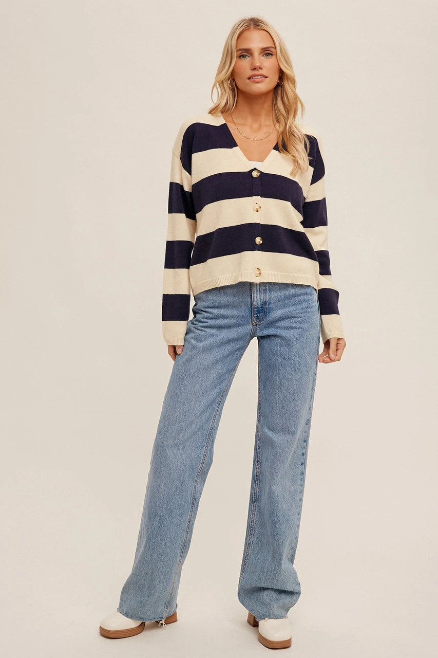 Hem & Thread Striped Boxy Cardigan - 35480 Hem & Thread Striped Boxy Cardigan - 35480 -Gustwillers Clothing Shop Hem Thread Striped Boxy Cardigan 35480 NAVY 4 76653.1710444554