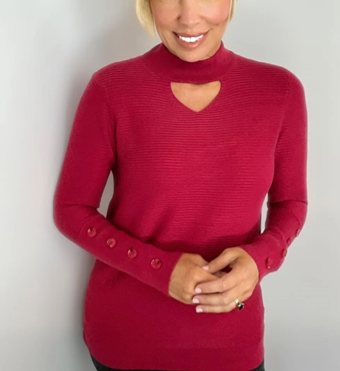 Keyhole Ribbed Sweater Keyhole Ribbed Sweater -Gustwillers Clothing Shop Keyhole Ribbed Sweater RED 1 31512.1711556208