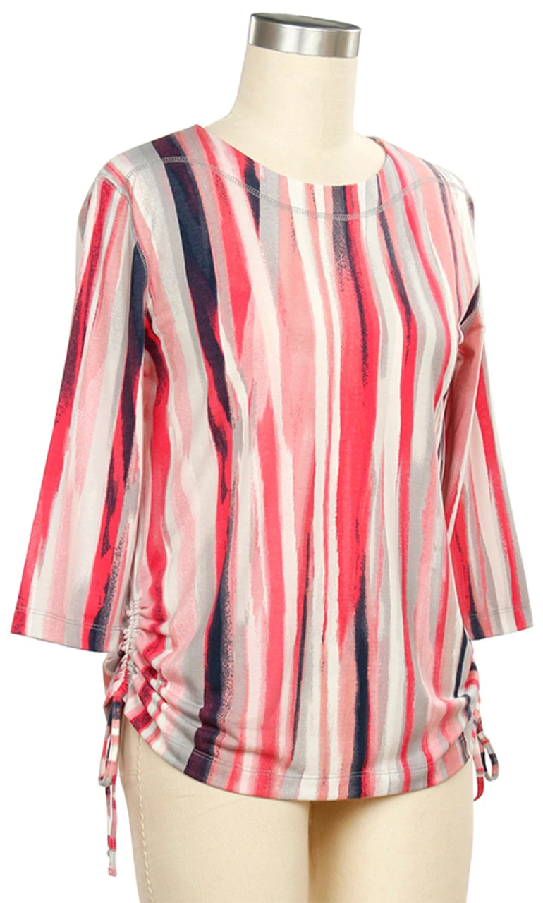 Links 3/4 Sleeve Vertical Stripe Top - 421C Links 3/4 Sleeve Vertical Stripe Top - 421C -Gustwillers Clothing Shop Links 3 4 Sleeve Vertical Stripe Top 421C PEACH 1 29397.1713970282