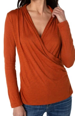 Liverpool Wrap Front Slub Knit Top -Gustwillers Clothing Shop Liverpool Wrap Front Slub Knit Top HENNA 2 81262.1711643828