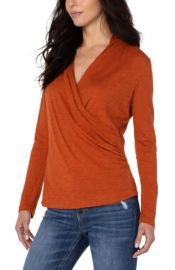 Liverpool Wrap Front Slub Knit Top