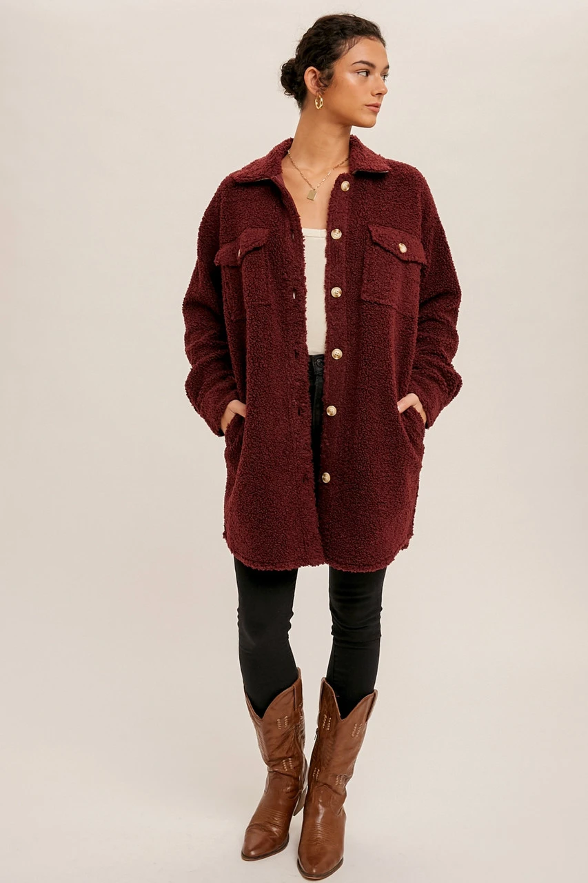 Long Sherpa Shacket Long Sherpa Shacket -Gustwillers Clothing Shop Long Sherpa Shacket MERLOT 4 35303.1710520216