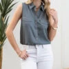 Mine Collared Button Down Sleeveless Top