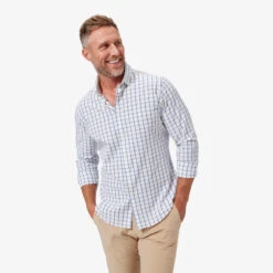 Mizzen And Main White Navy Windowpane Shirt
