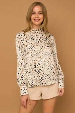 Mock Neck Abstract Print Top 3 Mock Neck Abstract Print Top -Gustwillers Clothing Shop Mock Neck Abstract Print Top TAUPE 2 48371.1711565697