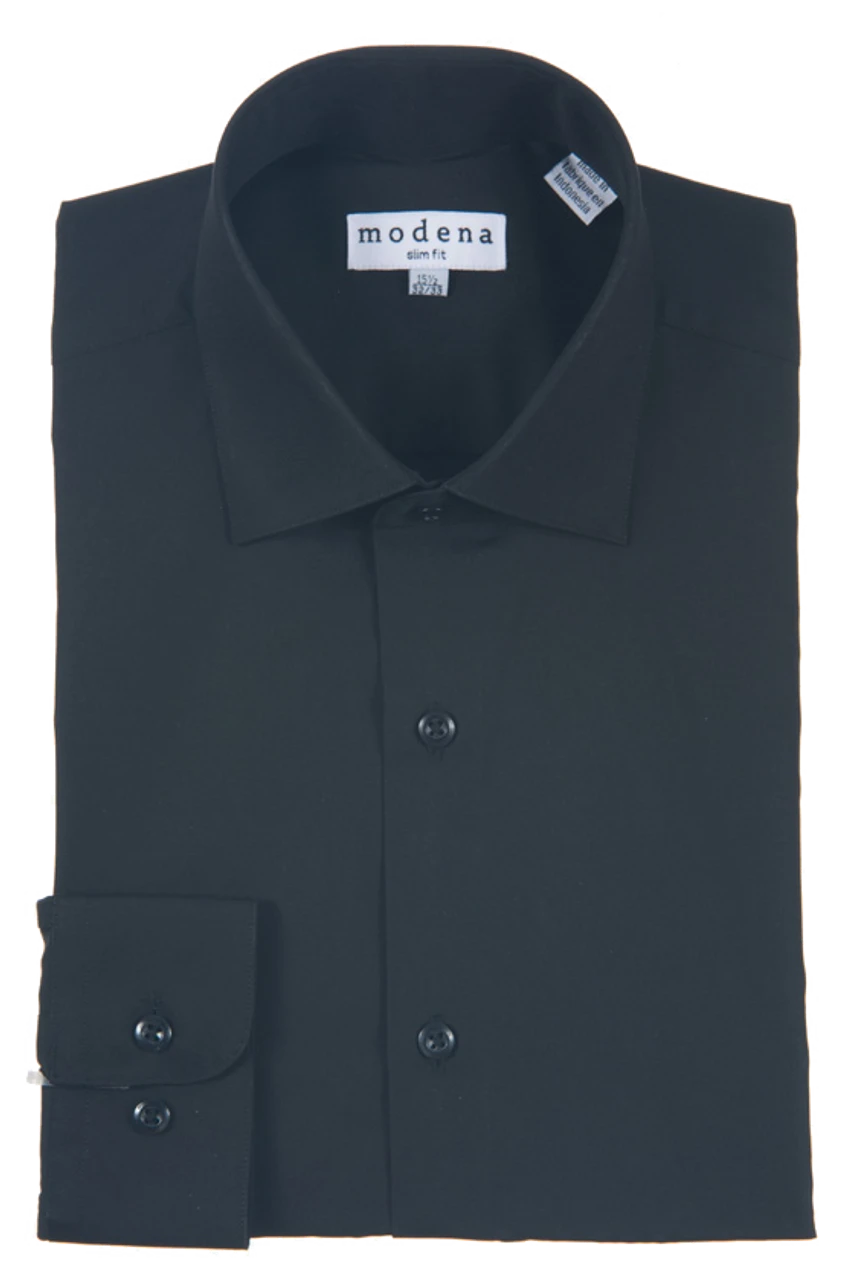 Modena Slim Fit Poplin Dress Shirt Modena Slim Fit Poplin Dress Shirt -Gustwillers Clothing Shop Modena Slim Fit Poplin Dress Shirt BLACK 1 61907.1715183458