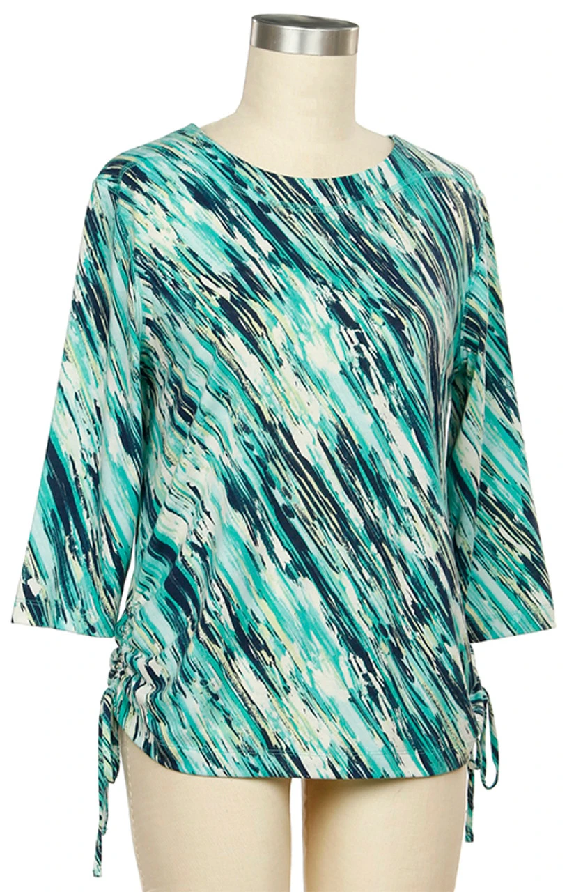 N Touch 3/4 Sleeve Stripe Print Tie Top - 475C N Touch 3/4 Sleeve Stripe Print Tie Top - 475C -Gustwillers Clothing Shop N Touch 3 4 Sleeve Stripe Print Tie Top 475C S 1 64596.1713971544