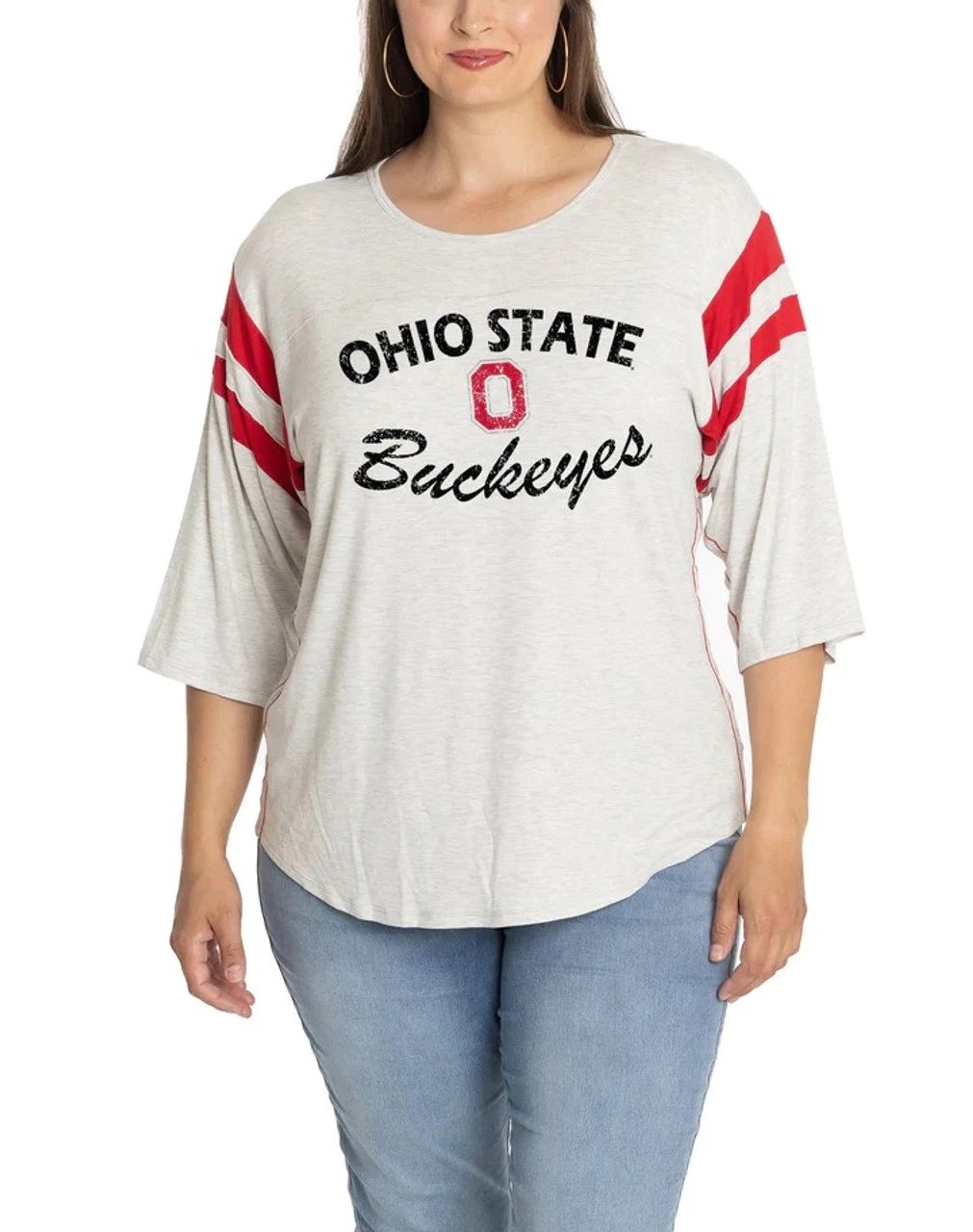 Ohio State Sabrina Striped Sleeve Top Ohio State Sabrina Striped Sleeve Top -Gustwillers Clothing Shop Ohio State Sabrina Striped Sleeve Top WHTRED 1 14726.1711572087