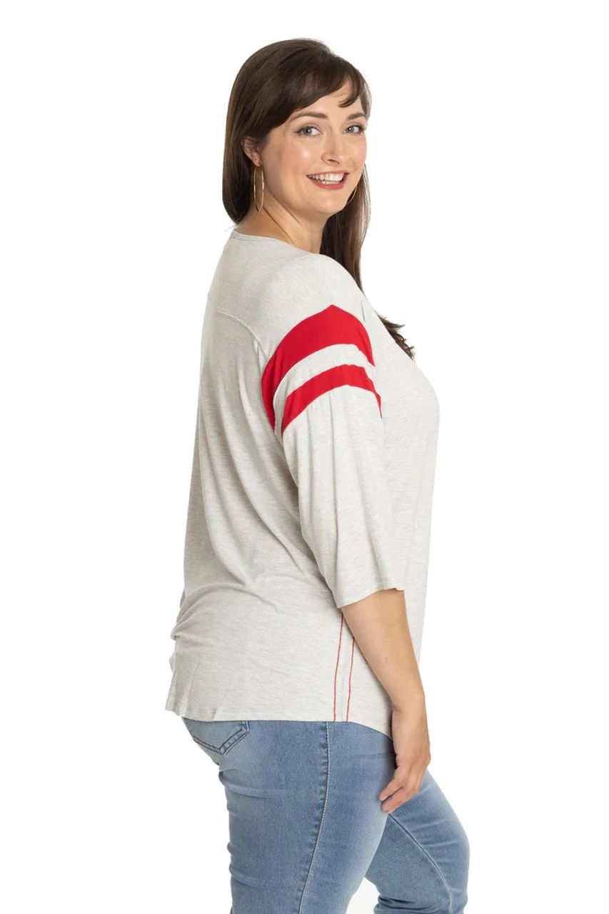 Ohio State Sabrina Striped Sleeve Top Ohio State Sabrina Striped Sleeve Top -Gustwillers Clothing Shop Ohio State Sabrina Striped Sleeve Top WHTRED 2 88081.1711572091