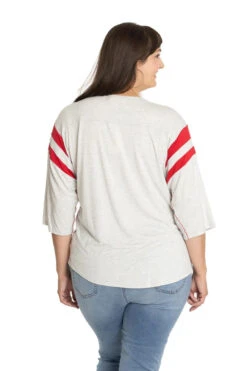 Ohio State Sabrina Striped Sleeve Top 3 Ohio State Sabrina Striped Sleeve Top -Gustwillers Clothing Shop Ohio State Sabrina Striped Sleeve Top WHTRED 3 07565.1711572091