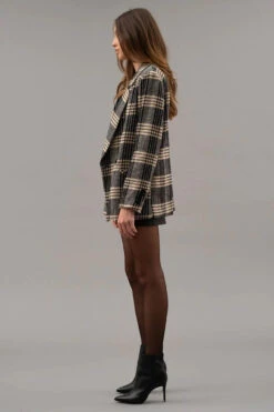 Plaid Menswear Blazer -Gustwillers Clothing Shop Plaid Menswear Blazer BLACK 3 11399.1710524148