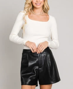 Pleather High Waisted Pleated Shorts -Gustwillers Clothing Shop Pleather High Waisted Pleated Shorts BLACK 4 99390.1710521564