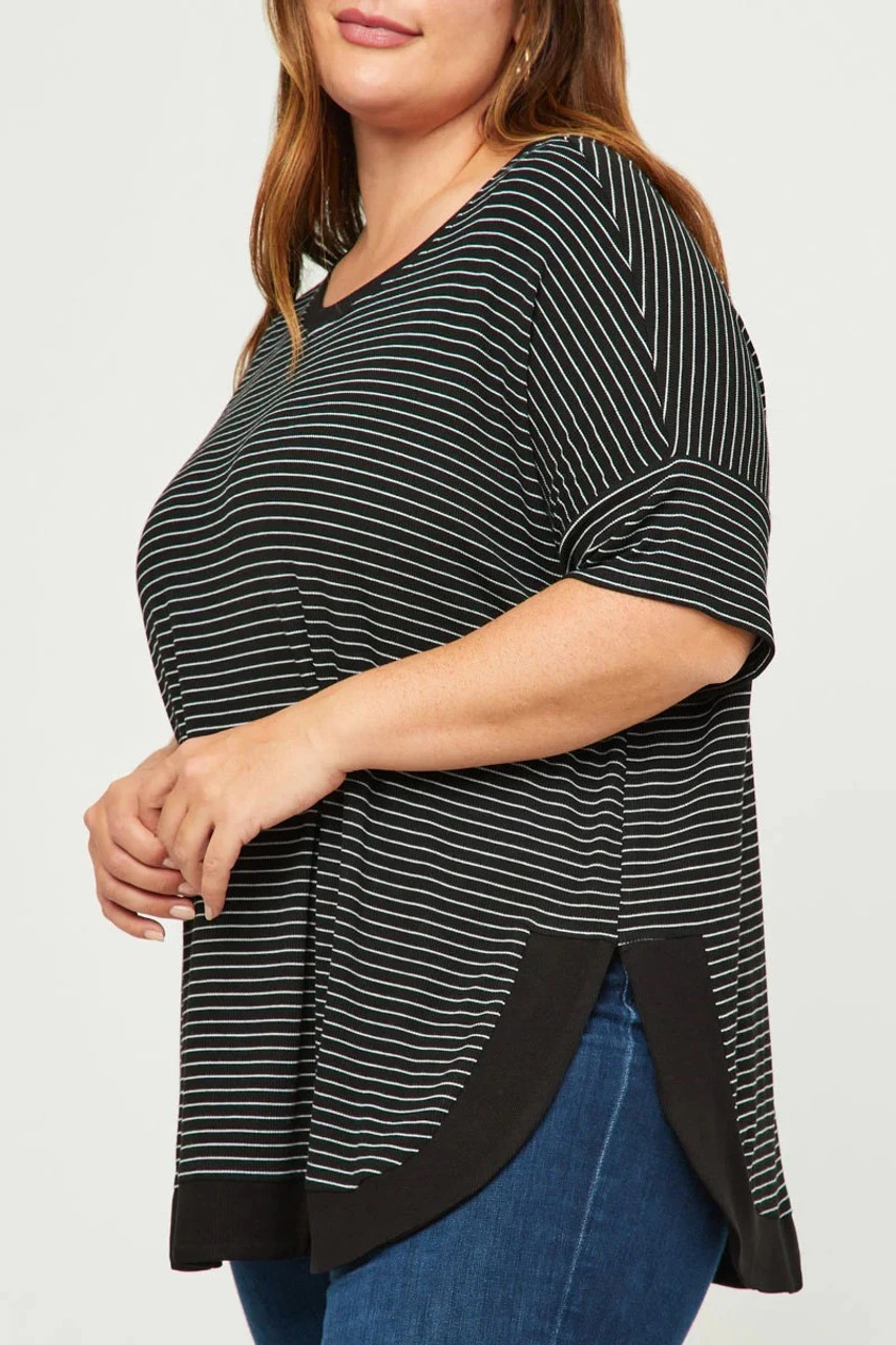 Plus Ribbed Stripe Top Plus Ribbed Stripe Top -Gustwillers Clothing Shop Plus Ribbed Stripe Top BLACK 1 25143.1710517842