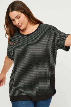 Plus Ribbed Stripe Top 2 Plus Ribbed Stripe Top -Gustwillers Clothing Shop Plus Ribbed Stripe Top BLACK 2 21555.1710517845