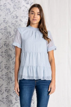 Polagram Swiss Dot Tiered Blouse -Gustwillers Clothing Shop Polagram Swiss Dot Tiered Blouse LTBLUE 2 06188.1711641296