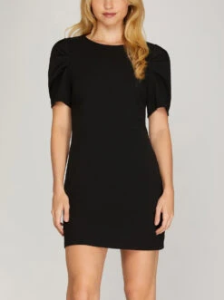 Puff Sleeve Dress 2 Puff Sleeve Dress -Gustwillers Clothing Shop Puff Sleeve Dress BLACK 1 72638.1710522696