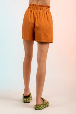 Ruffled Waist 3-Button Mini Shorts -Gustwillers Clothing Shop Ruffled Waist 3 Button Mini Shorts CAMEL 3 79485.1711494173