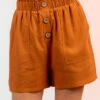 Ruffled Waist 3-Button Mini Shorts