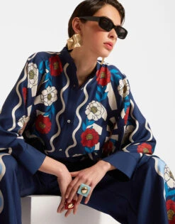 Foulard Shirt Whitsun Placée Blue In Silk Twill