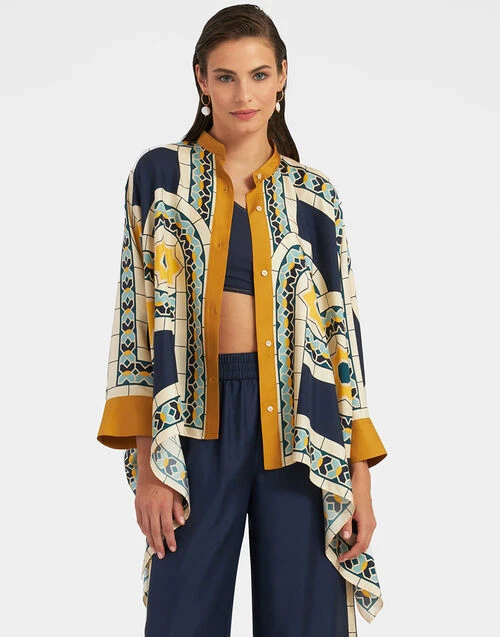 Foulard Shirt Mudejar Placée Blue in Silk Twill Foulard Shirt Mudejar Placée Blue In Silk Twill -Gustwillers Clothing Shop SHI0059SIL006MUD01 BU03 0