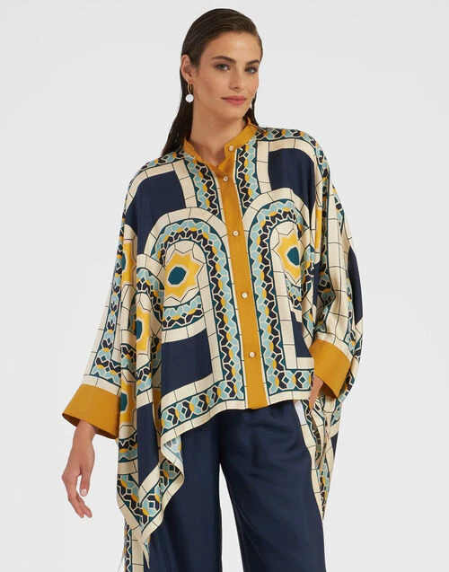 Foulard Shirt Mudejar Placée Blue in Silk Twill Foulard Shirt Mudejar Placée Blue In Silk Twill -Gustwillers Clothing Shop SHI0059SIL006MUD01 BU03 2