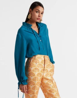 Shirt And Sassy Solid Blue Petrol In Washed Silk