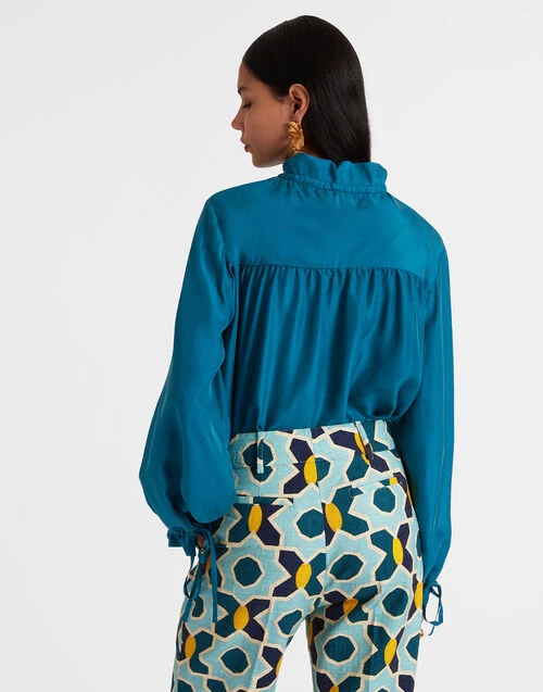 Shirt And Sassy Solid Blue Petrol in Washed Silk Shirt And Sassy Solid Blue Petrol In Washed Silk -Gustwillers Clothing Shop SHI0061SIL016SOLID BU05 1