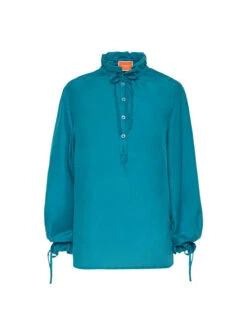 Shirt And Sassy Solid Blue Petrol In Washed Silk 4 Shirt And Sassy Solid Blue Petrol In Washed Silk -Gustwillers Clothing Shop SHI0061SIL016SOLID BU05 5