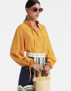 Shirt And Sassy Solid Gold In Washed Silk -Gustwillers Clothing Shop SHI0061SIL016SOLID YE05 4