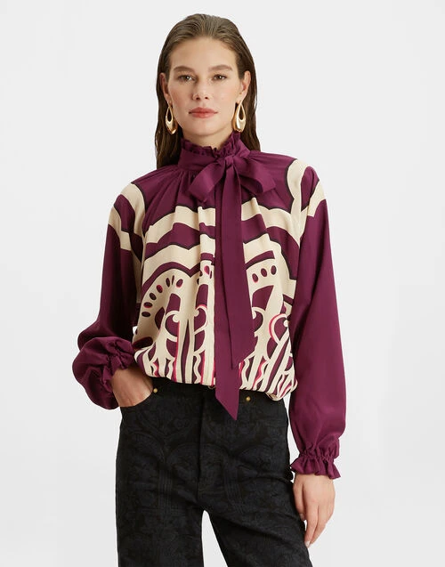 Cerere Blouse Fans Placée Purple in Crepe De Chine Cerere Blouse Fans Placée Purple In Crepe De Chine -Gustwillers Clothing Shop SHI0086CRE002FAN03 PU01 0