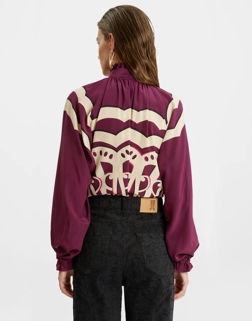 Cerere Blouse Fans Placée Purple in Crepe De Chine Cerere Blouse Fans Placée Purple In Crepe De Chine -Gustwillers Clothing Shop SHI0086CRE002FAN03 PU01 1