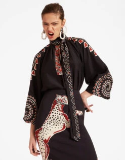 Cerere Blouse Gattopardo Placée Black In Silk Voile 2 Cerere Blouse Gattopardo Placée Black In Silk Voile -Gustwillers Clothing Shop SHI0086SIL009GAT01 BL01 2