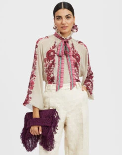 Cerere Blouse Zodiac Placée Purple In Silk Chiffon -Gustwillers Clothing Shop SHI0086SIL014ZOD01 PU01 2