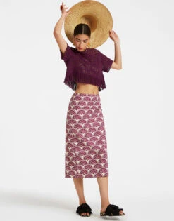 Pencil Skirt Fans Purple In Shot Cotton 2 Pencil Skirt Fans Purple In Shot Cotton -Gustwillers Clothing Shop SKI0011COT005FAN01 PU01 2