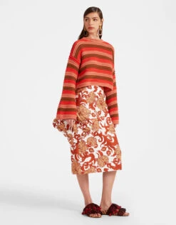 Pencil Skirt Reef White In Shot Cotton