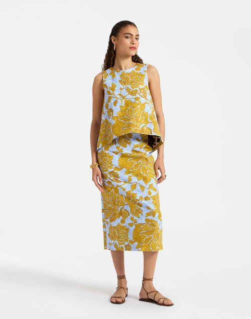 Pencil Skirt Tangle Light Blue in Shot Cotton Pencil Skirt Tangle Light Blue In Shot Cotton -Gustwillers Clothing Shop SKI0011COT005TAN01 BU01 2