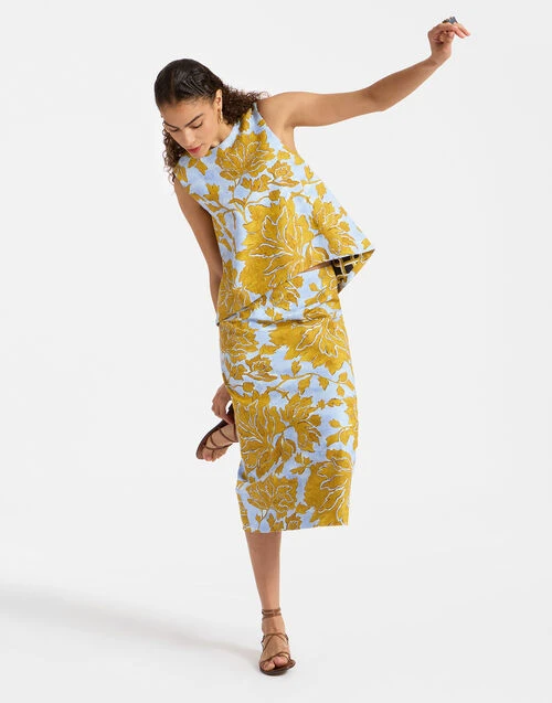 Pencil Skirt Tangle Light Blue in Shot Cotton Pencil Skirt Tangle Light Blue In Shot Cotton -Gustwillers Clothing Shop SKI0011COT005TAN01 BU01 3