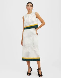 Pencil Skirt Clover White In Embroidered Cotton