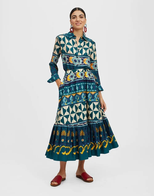 Sunset Skirt Casareale Placèe Emerald in Summer Poplin Sunset Skirt Casareale Placèe Emerald In Summer Poplin -Gustwillers Clothing Shop SKI0068COT039REA01 GR04 0