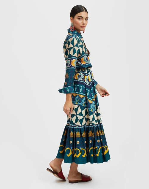 Sunset Skirt Casareale Placèe Emerald in Summer Poplin Sunset Skirt Casareale Placèe Emerald In Summer Poplin -Gustwillers Clothing Shop SKI0068COT039REA01 GR04 2