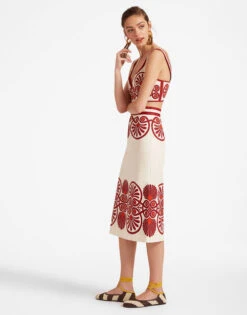 Baia Skirt Medallion Placée Cream In Flat Cotton Stretch -Gustwillers Clothing Shop SKI0081COT037MED01 WH03 2